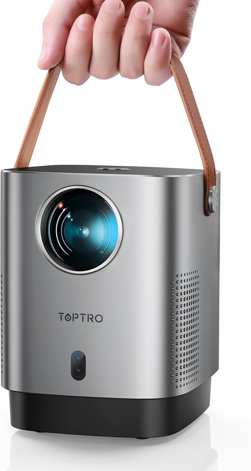 [New Upgrade Dust-Proof/Electric Focus] Mini Projector Bluetooth with WiFi 6, TOPTRO 1080P Outdoor Portable Projector with 4D/4P Keystone 50% Zoom, Home Movie Projecteur for Phone/HDMl/TV Stick/PS5