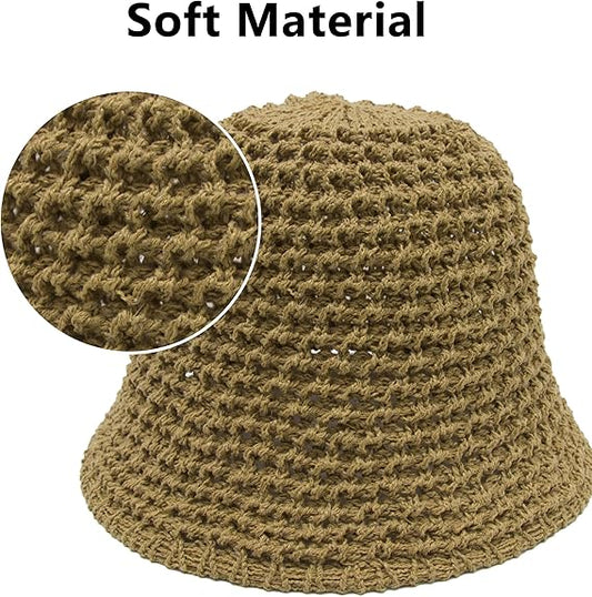 YOFARCHOY Sun Hats for Women, Packable Straw Bucket Hat, Woven Crochet Hat Style Beach Hat, Knitted Bucket Hat Straw Hat - PuriLite