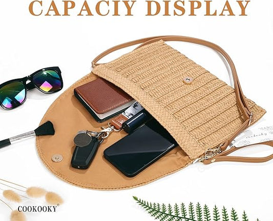 Straw Clutch Handbag Summer Beach Straw Purse for Women woven Envelope Bag