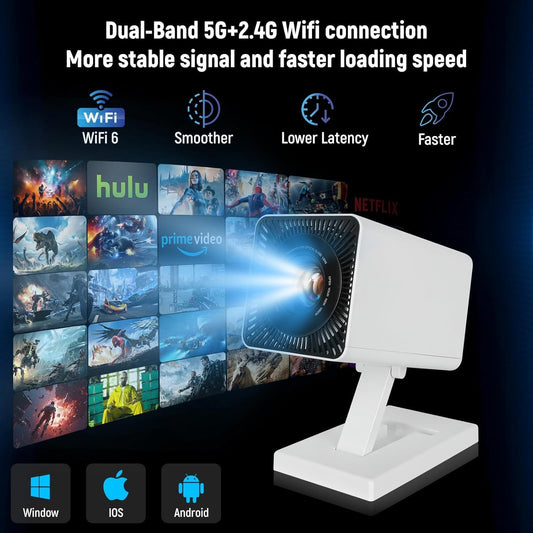 Portable 4K Mini Projector - Full HD 1080P Supported with 5G WiFi and Bluetooth, Auto Keystone, Compatible TV Stick, Video Games, HDMI, USB, Smartphone, iOS, Android