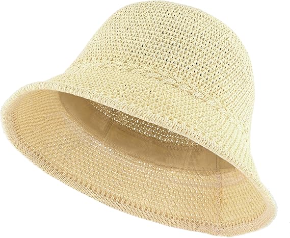 EINSKEY Women's Crochet Bucket Hat, Faux Straw Weaving Sun Hat Packable Mesh Woven Soft Lightweight Beach Hat