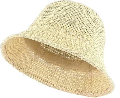 EINSKEY Women's Crochet Bucket Hat, Faux Straw Weaving Sun Hat Packable Mesh Woven Soft Lightweight Beach Hat