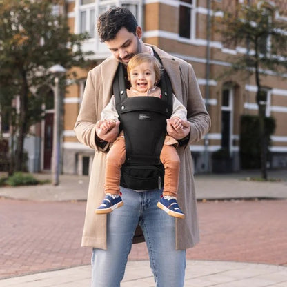 Momcozy 2-In-1 Baby Carrier, M-Shaped Seat with X-Shaped Shoulder Strap, Storage Pocket, 0-36 Months, 7-44 lb, Black