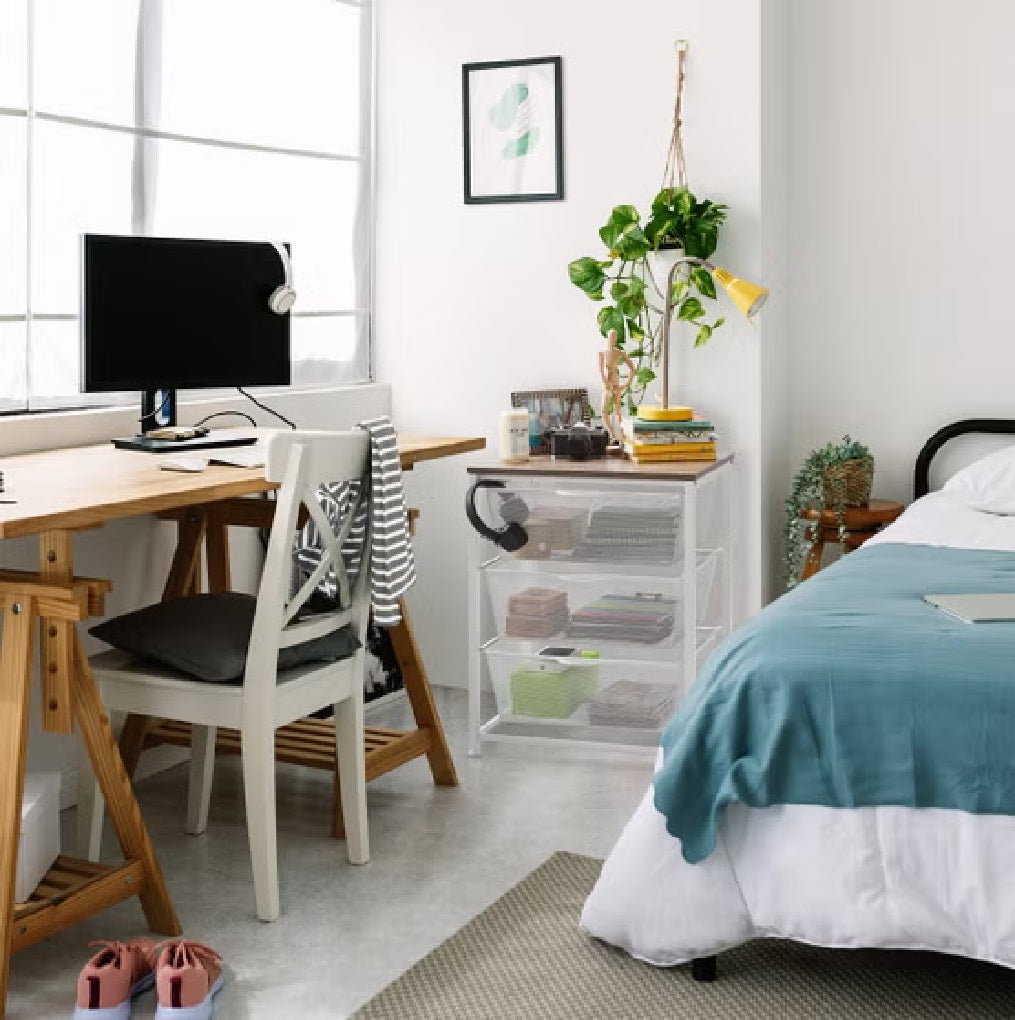 Edifice 3-Tier Rolling Mesh Storage Cart | White Organizer with Pull-Out Drawers and Wood-Finish Top