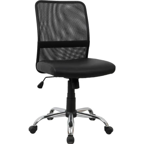 Interion® Mesh Back Task Chair With Mid Back, Synthetic Leather, Black