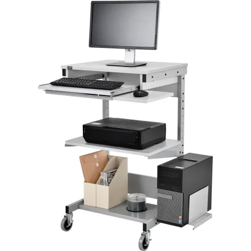 Global Industrial™ Mobile Computer Workstation with Printer Shelf and CPU Holder, Gray