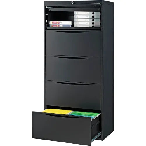 Interion® Premium Lateral File Cabinet, 5 Drawers, 30"W x 18"D x 64-1/2"H, Black