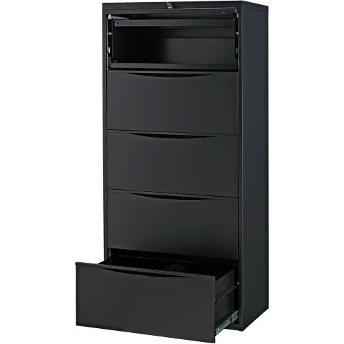 Interion® Premium Lateral File Cabinet, 5 Drawers, 30"W x 18"D x 64-1/2"H, Black