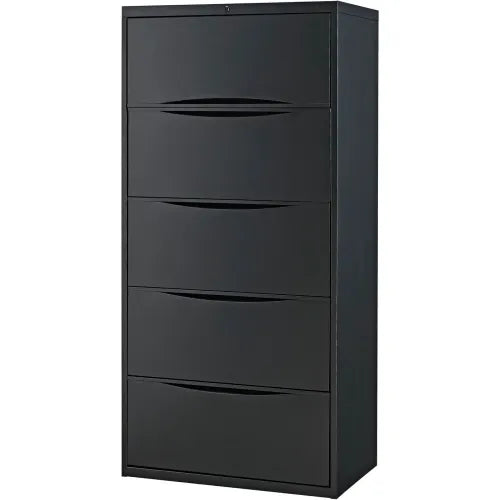 Interion® Premium Lateral File Cabinet, 5 Drawers, 30"W x 18"D x 64-1/2"H, Black