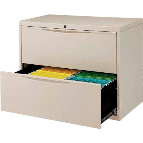 Interion® 2 Drawer Premium Lateral File Cabinet, Legal & Letter Size, 36"W x 18"D x 28"H, Putty