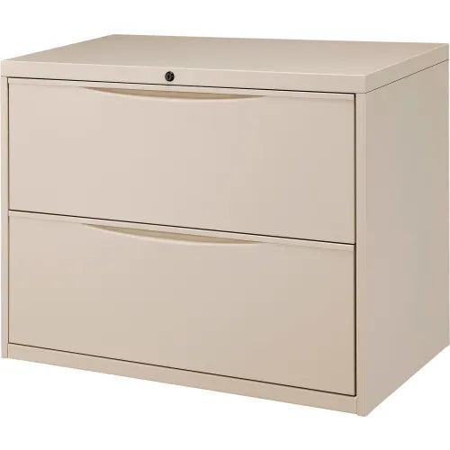 Interion® 2 Drawer Premium Lateral File Cabinet, Legal & Letter Size, 36"W x 18"D x 28"H, Putty