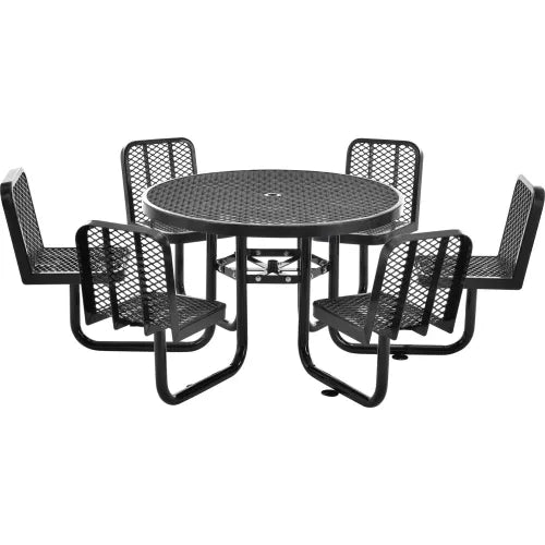 Global Industrial™ 46" Round Picnic Table w/ 6 Seats, Expanded Metal, Black