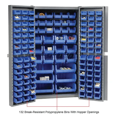 Global Industrial™ Bin Cabinet Deep Door - 132 Blue Bins, 16-Gauge Unassembled Cabinet 38x24x72