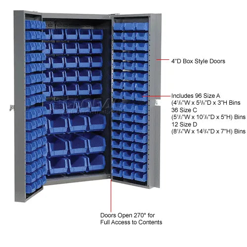 Global Industrial™ Bin Cabinet Deep Door - 144 Blue Bins, 16-Gauge Unassembled Cabinet 38x24x72