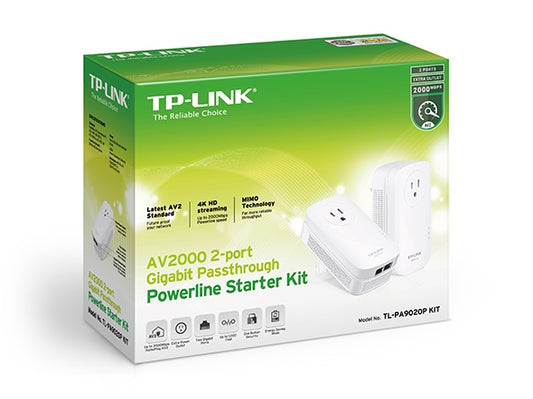 TP-Link Accessory TL-PA9020P KIT AV2000 2 Port Gigabit Passthrough Powerline Starter Kit - PuriLite