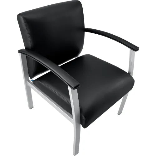 Interion® Synthetic Leather Reception Chair With Arms, Black W/ Silver Frame