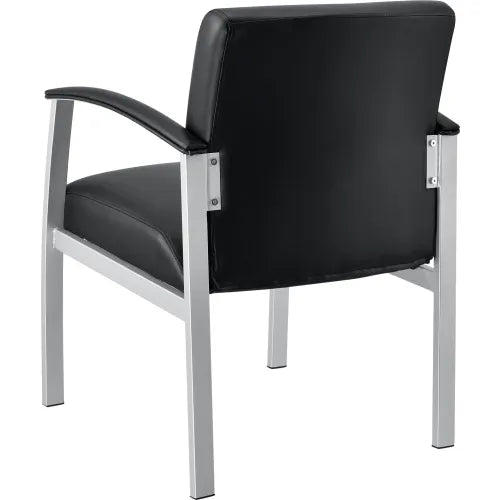 Interion® Synthetic Leather Reception Chair With Arms, Black W/ Silver Frame