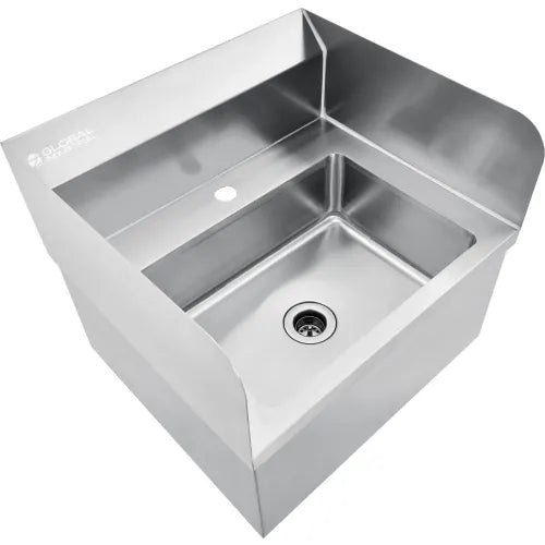 Global Industrial™ Stainless Steel Hands Free Wall Mount Sink W/Splash Guards, 14"x10"x5" Deep