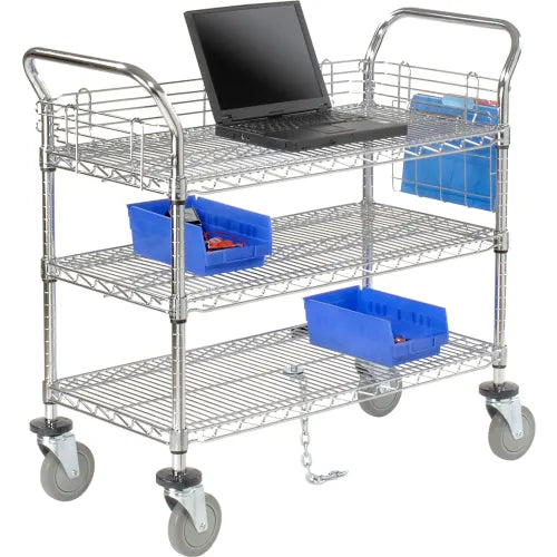 Nexel® Chrome Utility Cart w/3 Shelves & Poly Casters, 1200 lb. Capacity, 48"L x 24"W x 39"H - PuriLite