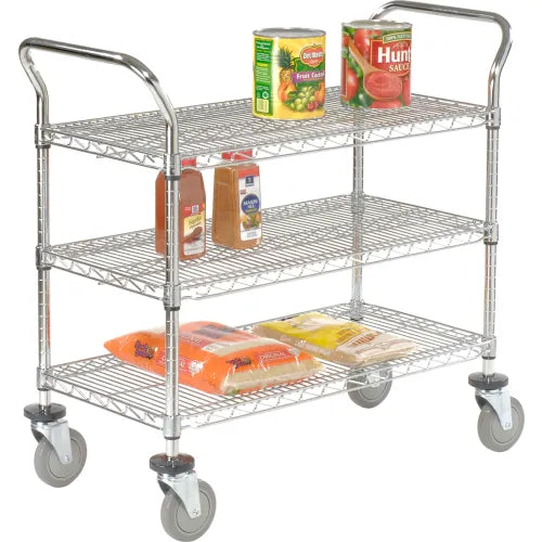 Nexel® Chrome Utility Cart w/3 Shelves & Poly Casters, 1200 lb. Capacity, 48"L x 24"W x 39"H