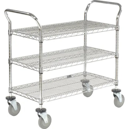 Nexel® Chrome Utility Cart w/3 Shelves & Poly Casters, 1200 lb. Capacity, 48"L x 24"W x 39"H - PuriLite