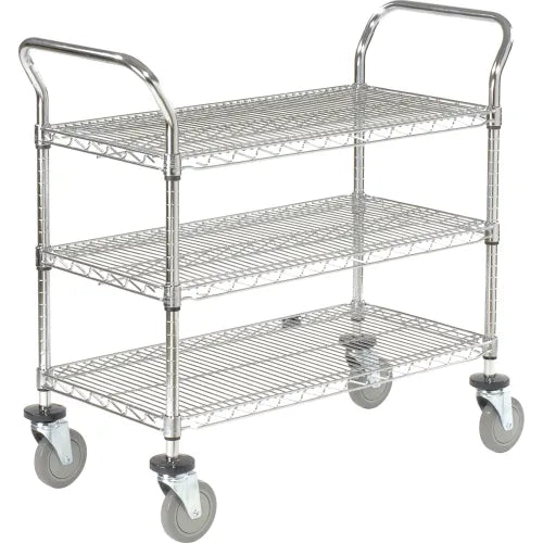 Nexel® Chrome Utility Cart w/3 Shelves & Poly Casters, 1200 lb. Capacity, 48"L x 24"W x 39"H