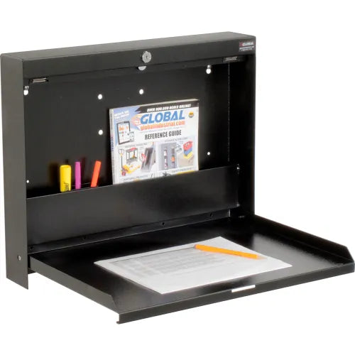 Global Industrial™ Wall Mounted Fold Down Shop Desk, 20"W x 3-3/8"D, Black