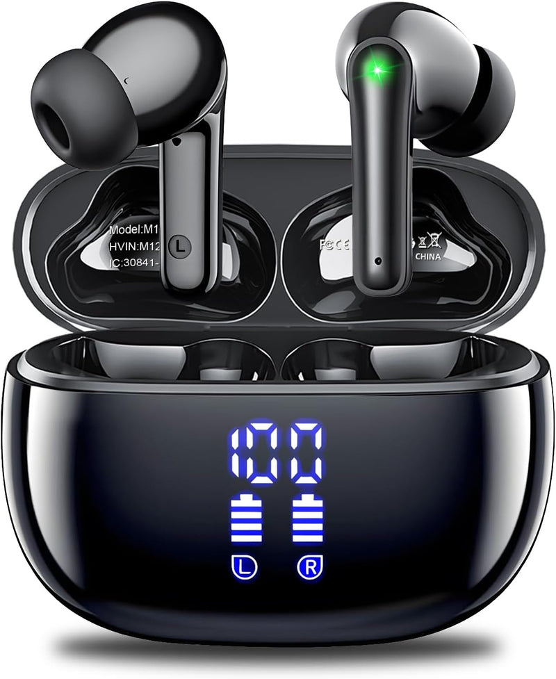 Wireless Earbuds, Bluetooth 5.3 Headphones 48 Hrs Playtime with LED Power Display Charging Case, IPX5 Waterproof Deep Bass Stereo Earphones with Mic for Android iOS Cell Phone COTOE