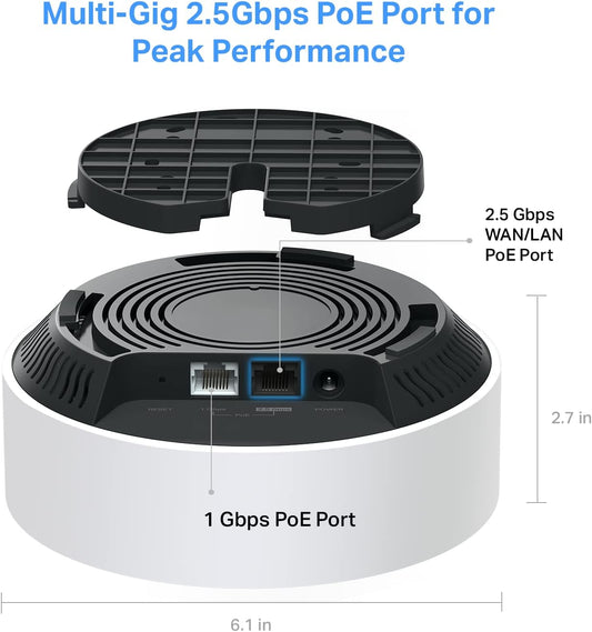 TP-Link Deco AX3000 PoE Mesh WiFi(Deco X50-PoE) - Ceiling/Wall-Mountable WiFi 6 Mesh, Replacing WiFi Router, Access Point and Range Extender, PoE-Powered, 2 PoE Ports(1 x 2.5G, 1 x Gigabit), 1-Pack - PuriLite