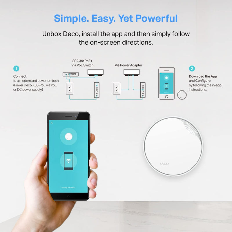 TP-Link Deco AX3000 PoE Mesh WiFi(Deco X50-PoE) - Ceiling/Wall-Mountable WiFi 6 Mesh, Replacing WiFi Router, Access Point and Range Extender, PoE-Powered, 2 PoE Ports(1 x 2.5G, 1 x Gigabit), 1-Pack