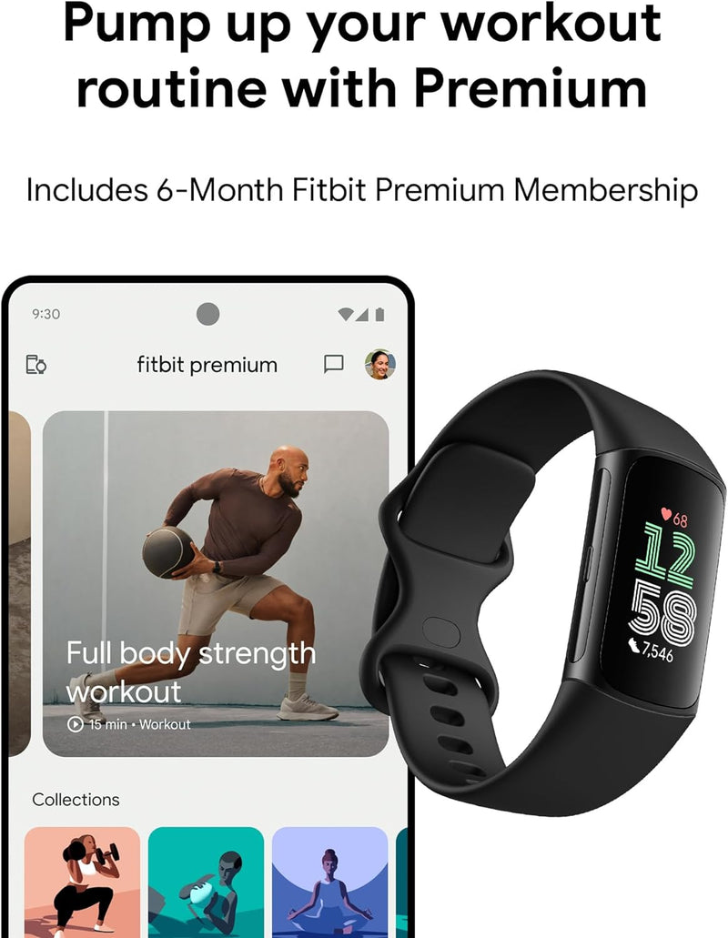 Google Fitbit Charge 6 Advanced Health and Fitness Tracker with Built-in GPS, Stress Management Tools, Sleep Tracking, 24/7 Heart Rate and more -- Black/Blac