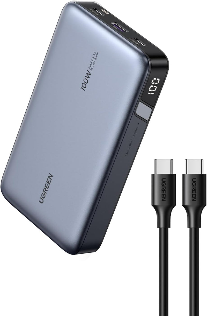 UGREEN 100W Power Bank Fast Charge, 3Ports USB C 20000mAh Portable Charger Fast Charging, 65W Fast Recharge Laptop Battery Bank, Compatible for MacBook Pro Air, Dell, iPad Pro, iPhone 15Pro Max Series