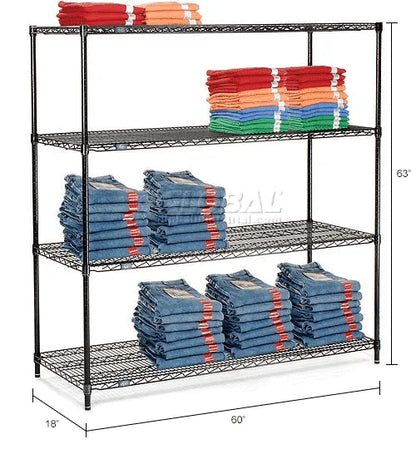 Nexel® 4 Shelf, Black Epoxy Wire Shelving Unit, Starter, 60"W x 18"D x 63"H - PuriLite