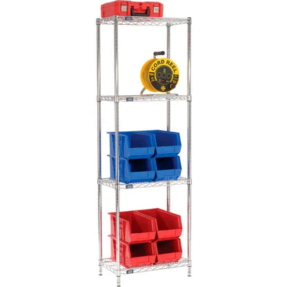 Nexel® 4 Shelf, Chrome Wire Shelving Unit, Starter, 24"W x 14"D x 74"H - PuriLite