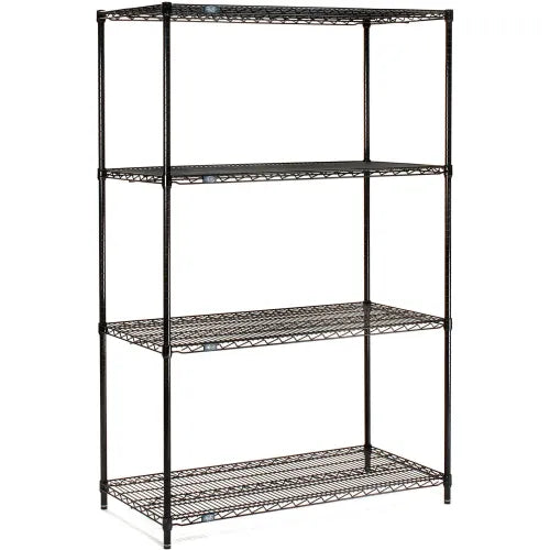 Nexel® 4 Shelf, Black Epoxy Wire Shelving Unit, Starter, 30"W x 18"D x 63"H - PuriLite