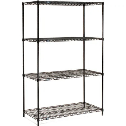 Nexel® 4 Shelf, Black Epoxy Wire Shelving Unit, Starter, 30"W x 18"D x 63"H - PuriLite