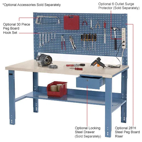 Global Industrial™ Adjustable Height Workbench, Bench-in-a-Box, 60 x 30", Laminate Top, Blue
