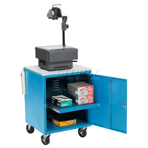 Global Industrial™ Audio Visual Cart w/ Lockable Cabinet, 500 Lb. Capacity, Blue