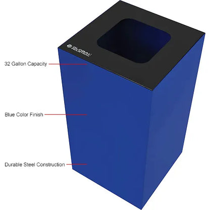 Global Industrial™ Square Recycling/Trash Can with Waste Lid, 32 Gallon, Blue