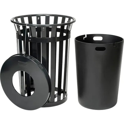 Global Industrial™ Outdoor Slatted Steel Trash Can With Flat Lid, 36 Gallon, Black