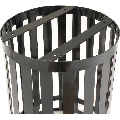 Global Industrial™ Outdoor Slatted Steel Trash Can With Flat Lid, 36 Gallon, Black