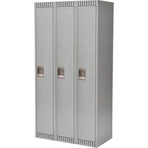 Lockers, Bank of 3, 36" x 18" x 72", Steel, Grey, Knocked Down