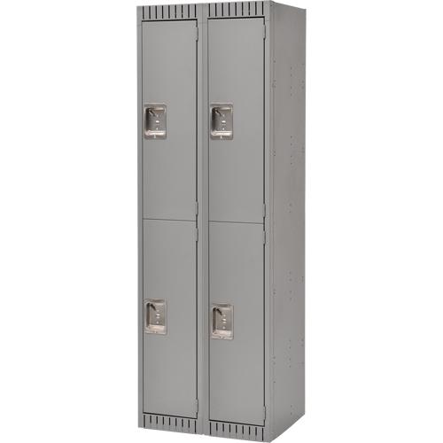 Lockers, 2 -Tier, Bank of 2, 24" x 18" x 72", Steel, Grey, Knocked Down