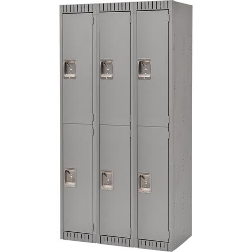 Lockers, 2 -Tier, Bank of 3, 36" x 18" x 72", Steel, Grey, Knocked Down