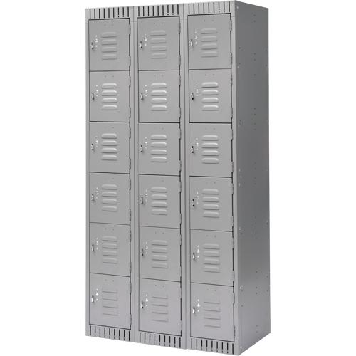 Lockers, 6 -Tier, Bank of 3, 36" x 18" x 72", Steel, Grey, Knocked Down