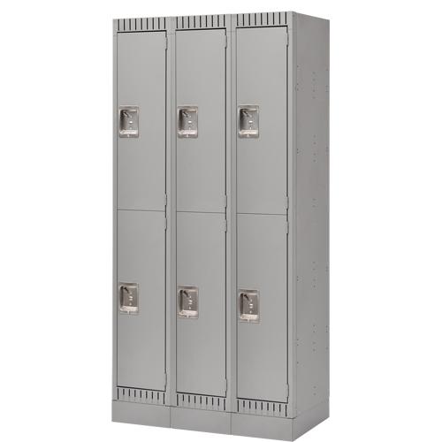 Lockers, 2 -tier, Bank of 3, 36" x 18" x 76", Steel, Grey, Knocked Down