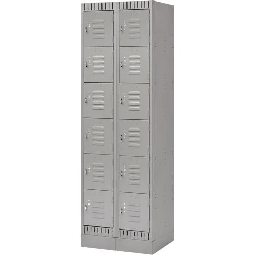 Lockers, 6 -Tier, Bank of 2, 24" x 18" x 76", Steel, Grey, Knocked Down