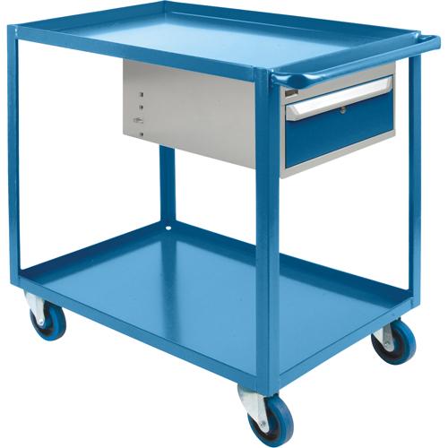 Heavy Duty Shelf Cart with Drawer, 1200 lbs. Capacity, Steel, 24" x W, 36" x H, 39" D, Rubber Wheels, All-Welded, 1 Drawers