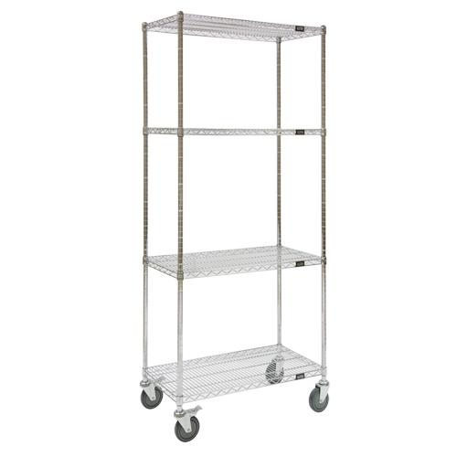 KLETON Wire Shelf Cart, Chrome Plated, 18" x 80" x 60", 800 lbs. Capacity