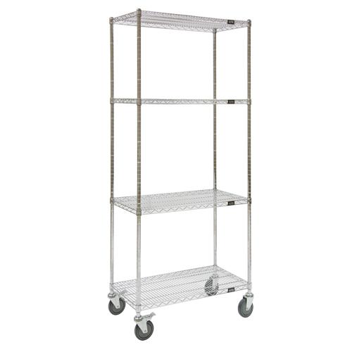 KLETON Wire Shelf Cart, Chrome Plated, 18" x 80" x 60", 800 lbs. Capacity